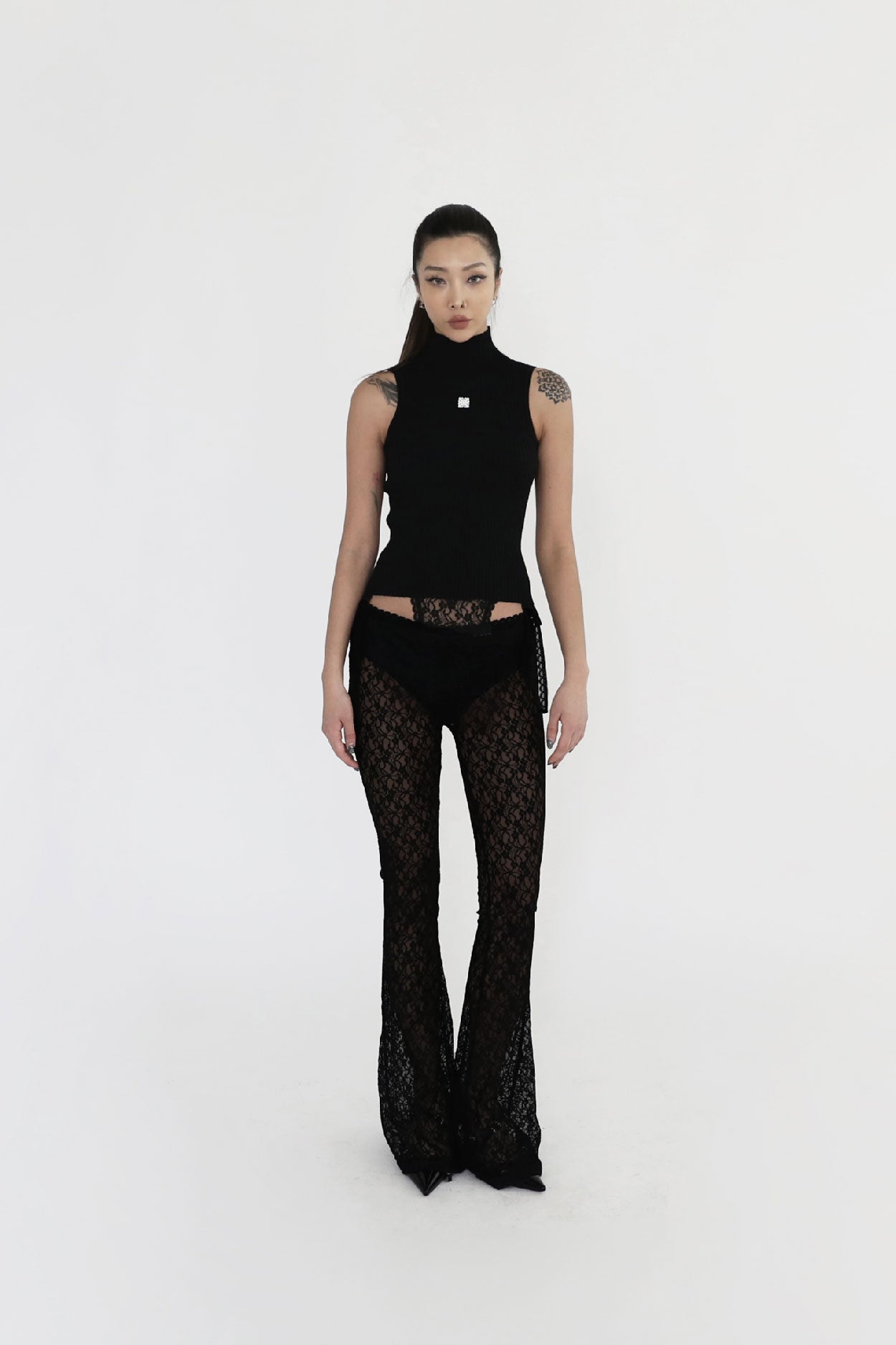 Badblood Selena Lace String Brush Cut Pants Black