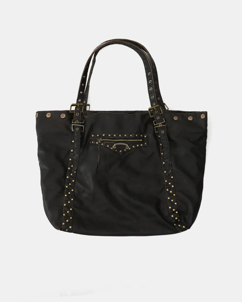 Badblood Studded Leather Shopper Bag - Washed Black