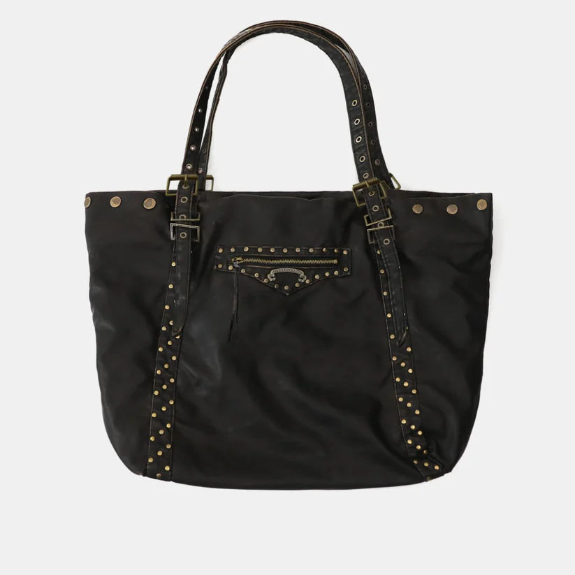 Badblood Studded Leather Shopper Bag - Washed Black