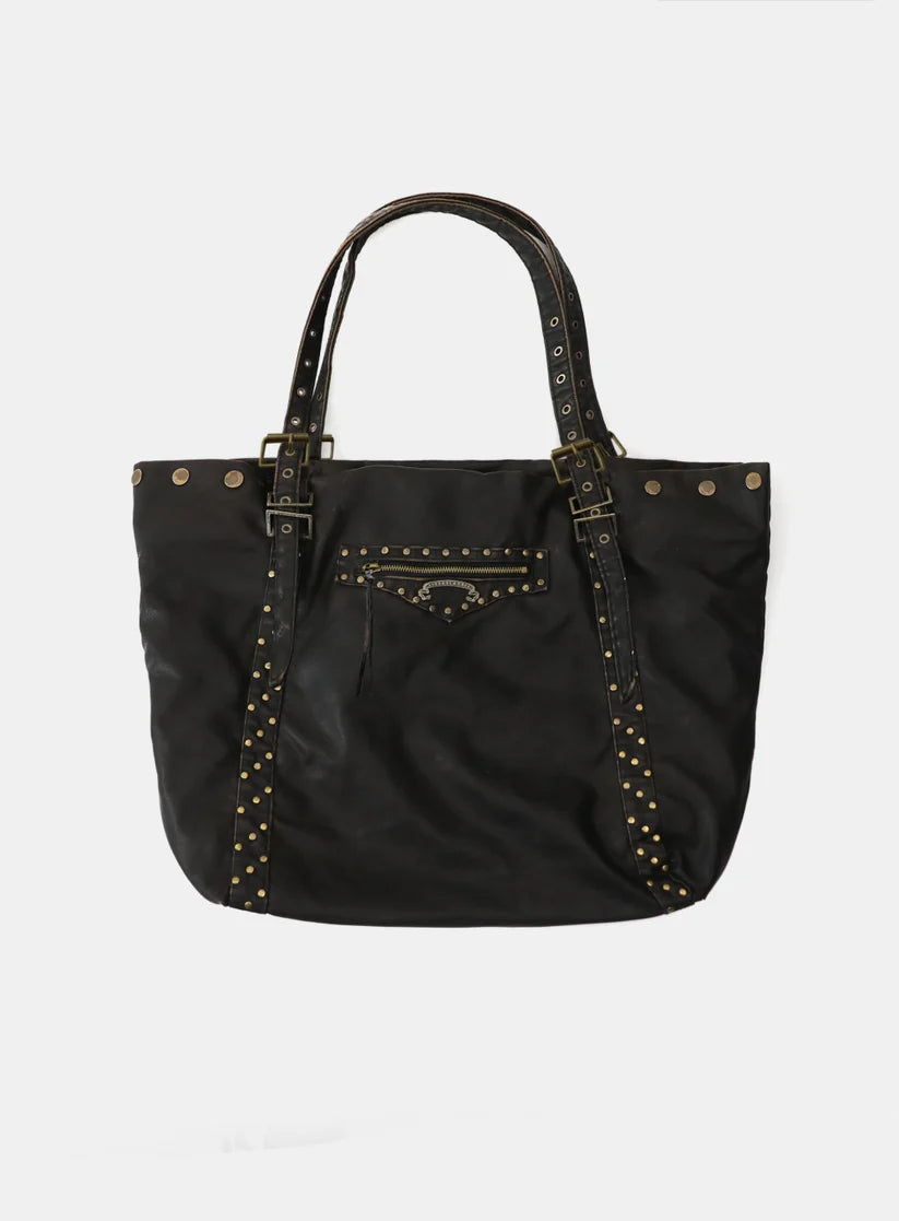 Badblood Studded Leather Shopper Bag - Washed Black