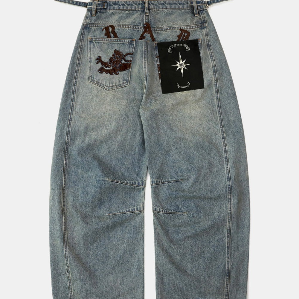 Badblood Lion Logo Barrel Jeans - Dusty Light Blue
