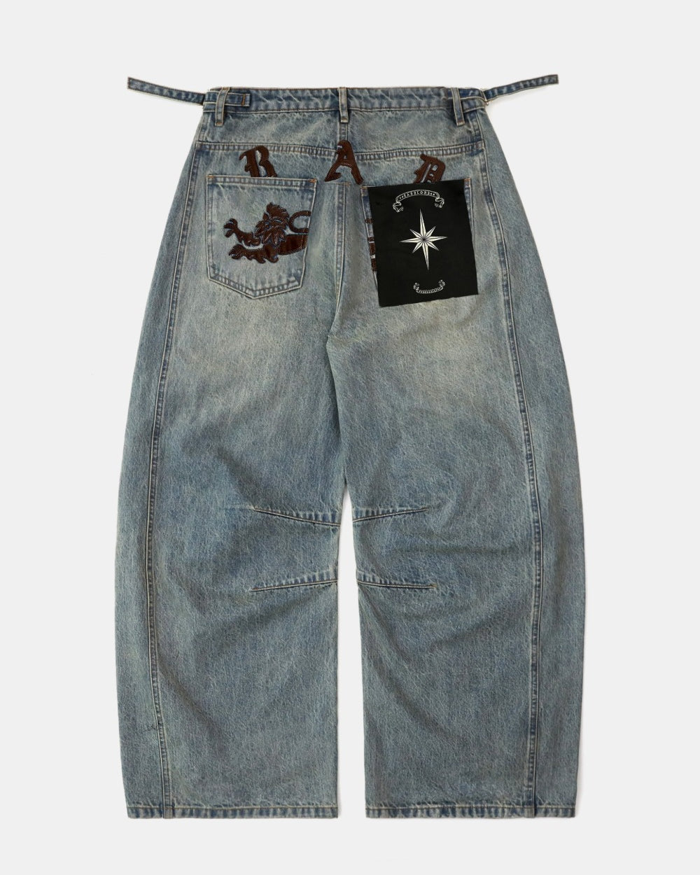 Badblood Lion Logo Barrel Jeans - Dusty Light Blue