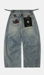 Badblood Lion Logo Barrel Jeans - Dusty Light Blue