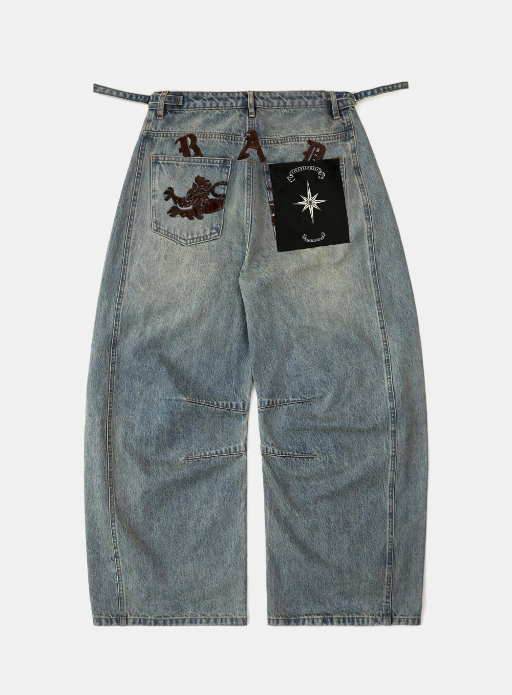 Badblood Lion Logo Barrel Jeans - Dusty Light Blue