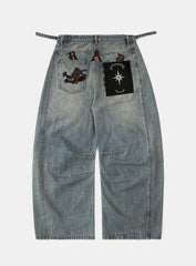 Badblood Lion Logo Barrel Jeans - Dusty Light Blue