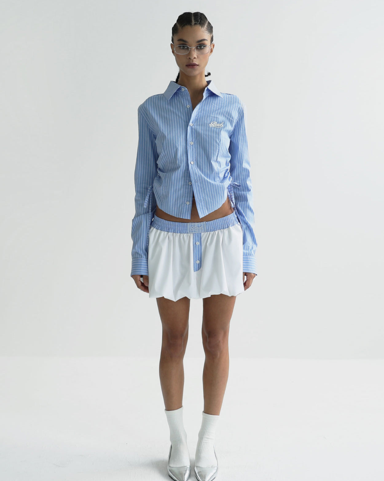 Badblood Shirring Shirt Slim Fit Blue/stripe