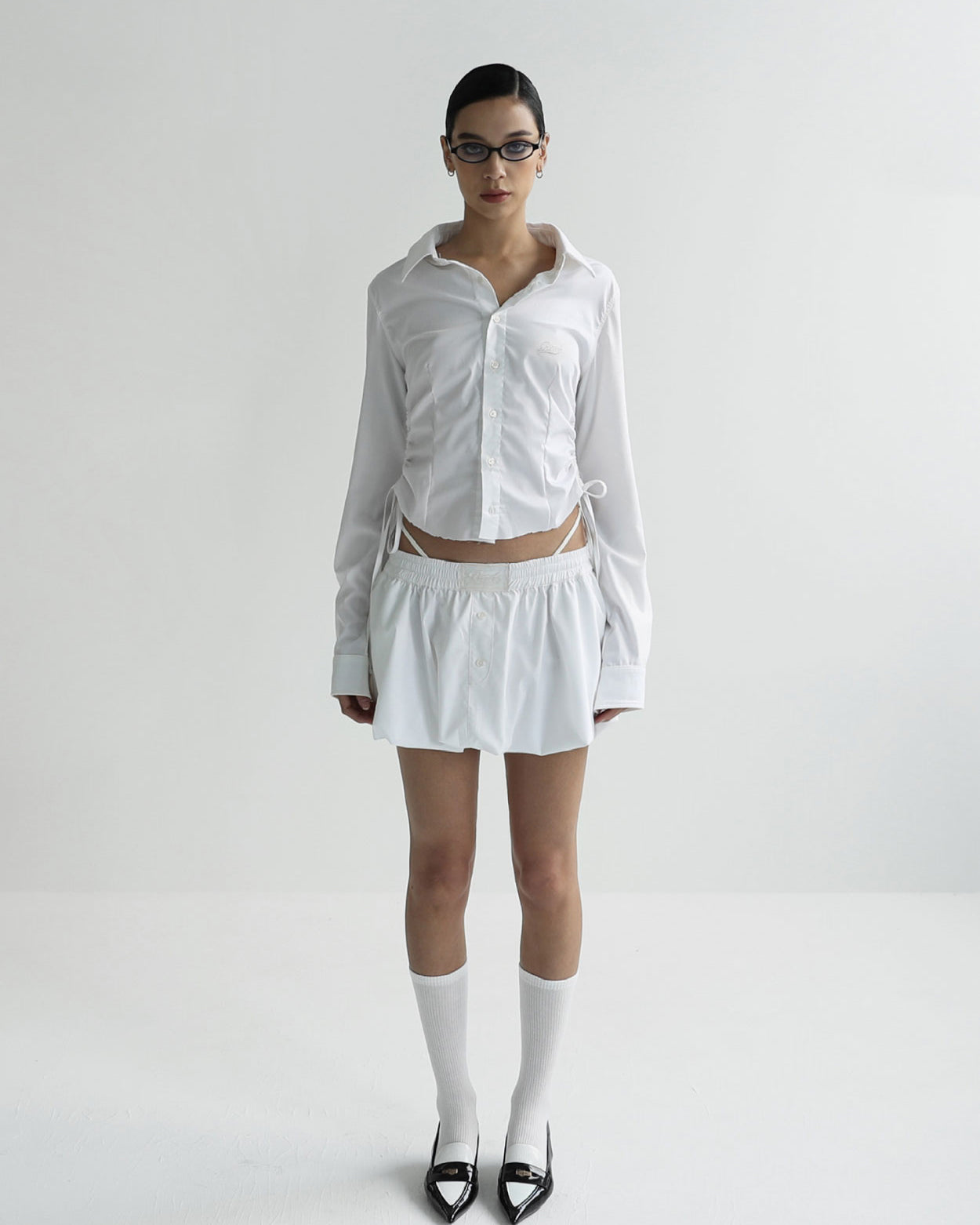 Badblood Shirring Shirt Slim Fit White