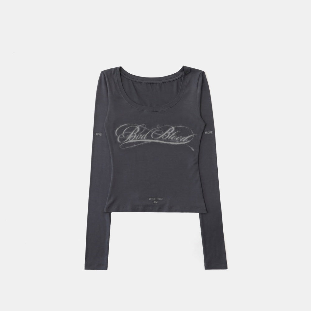 Badblood Dark Classic Scoop Neck Long Sleeve Charcoal