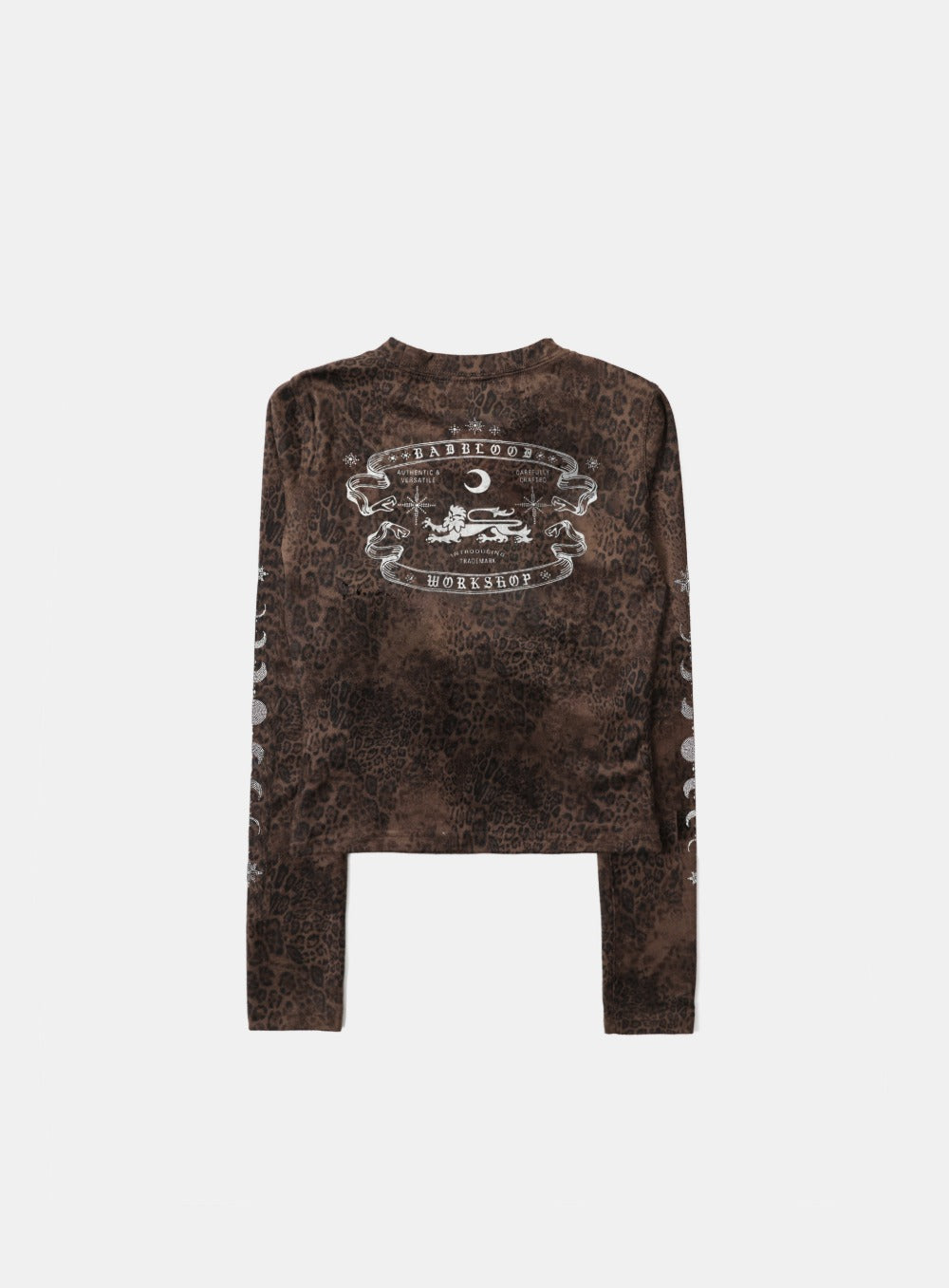 Badblood Mystic Rhinestone Logo Jersey Slim Long Sleeve Brown Leopard