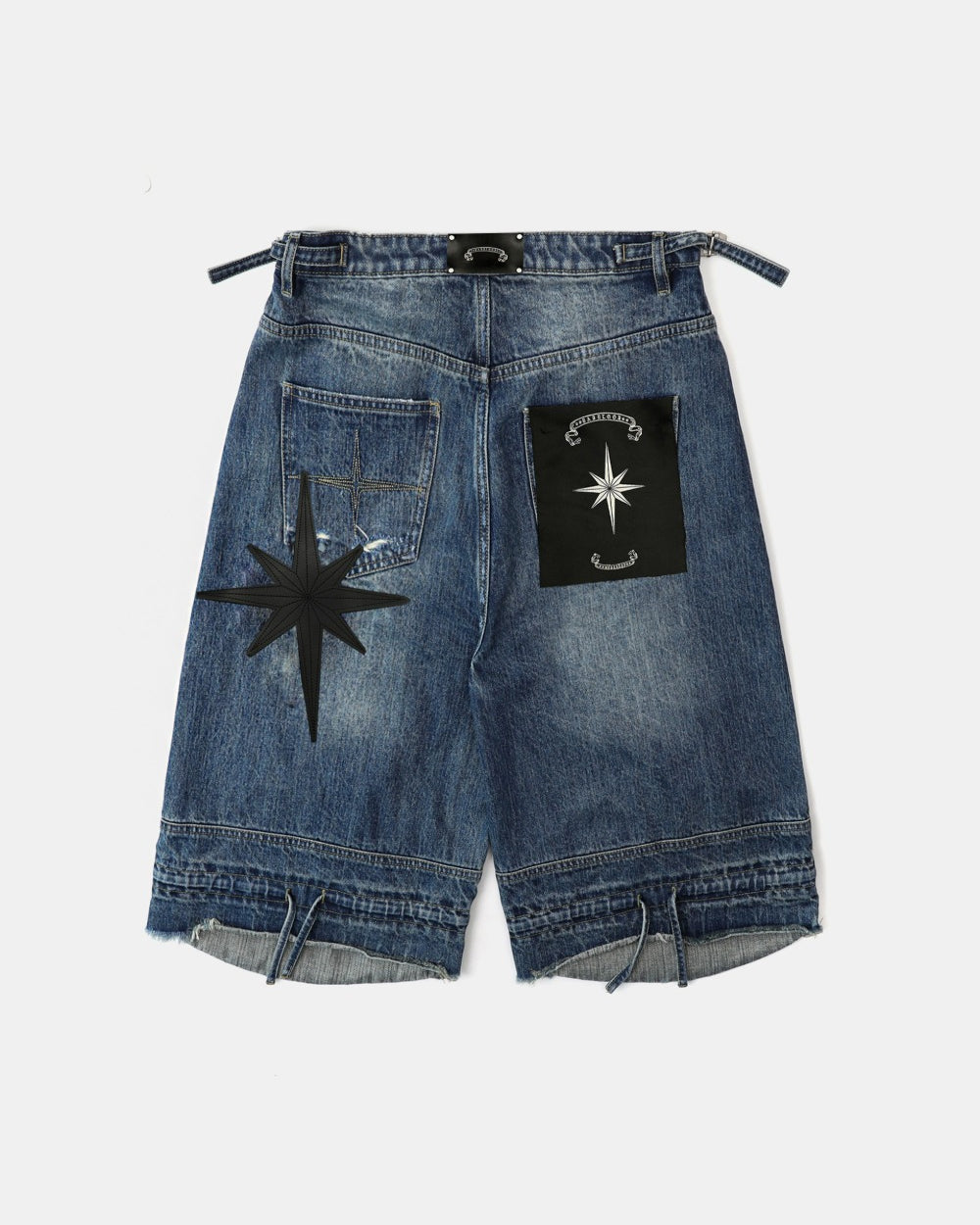 Badblood Convex Denim Long Bermuda Pants - Mid Blue