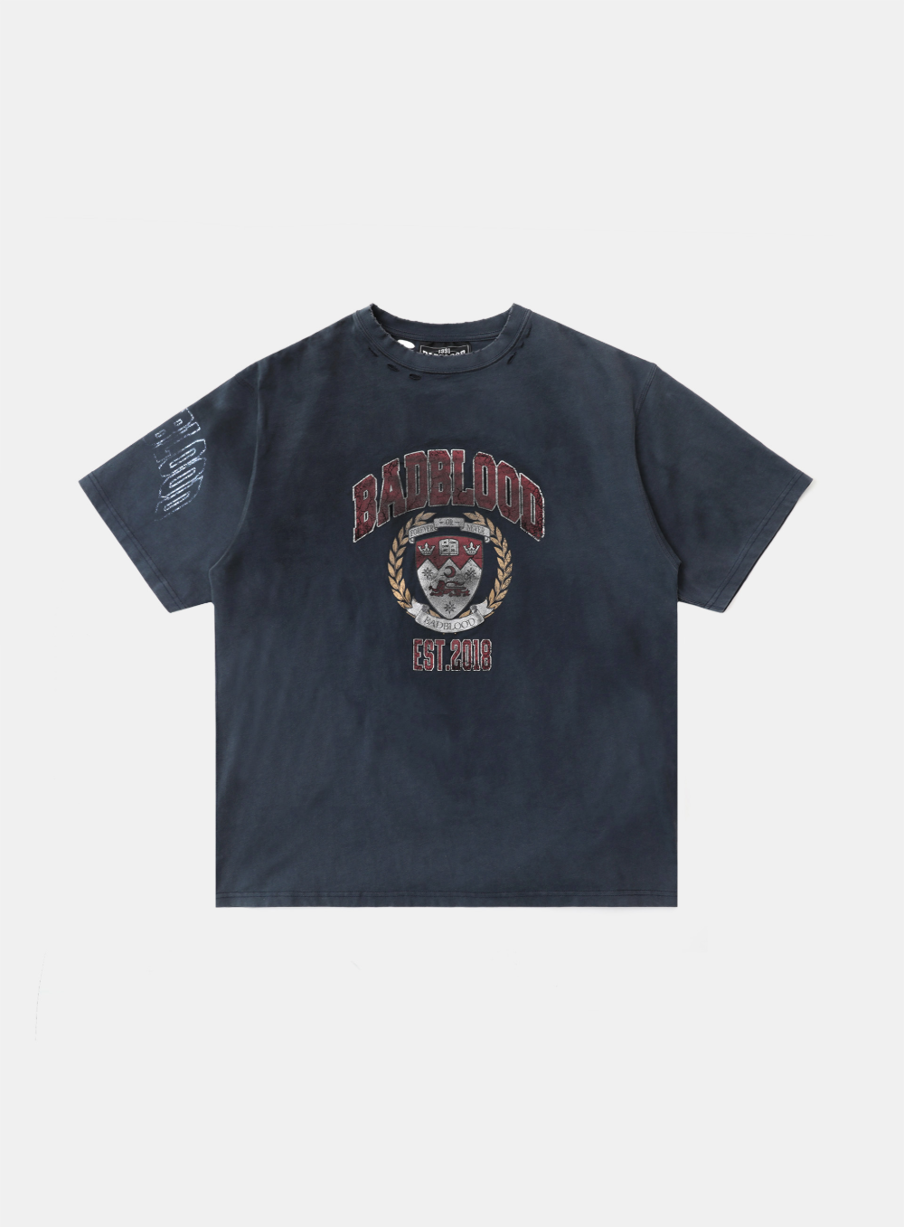 Badblood Workshop Print Distressed T-Shirt Navy