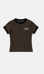 Badblood Mystic Oval Logo Jersey Ringer T-Shirt - Brown Leopard