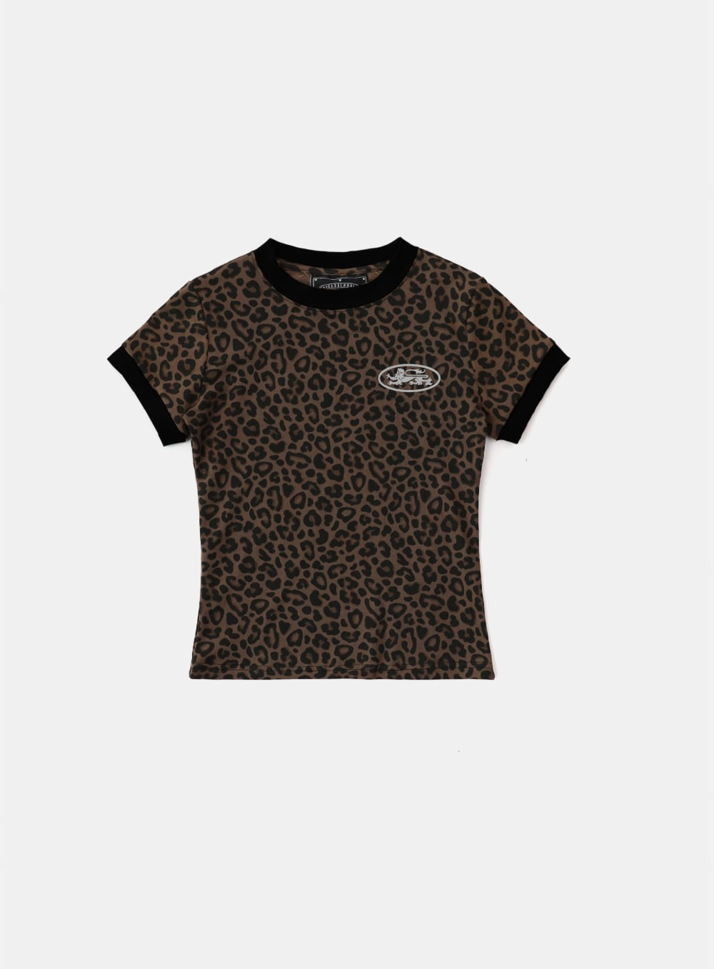 Badblood Mystic Oval Logo Jersey Ringer T-Shirt - Brown Leopard