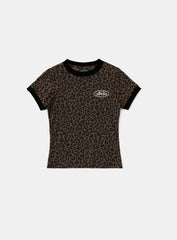 Badblood Mystic Oval Logo Jersey Ringer T-Shirt - Brown Leopard