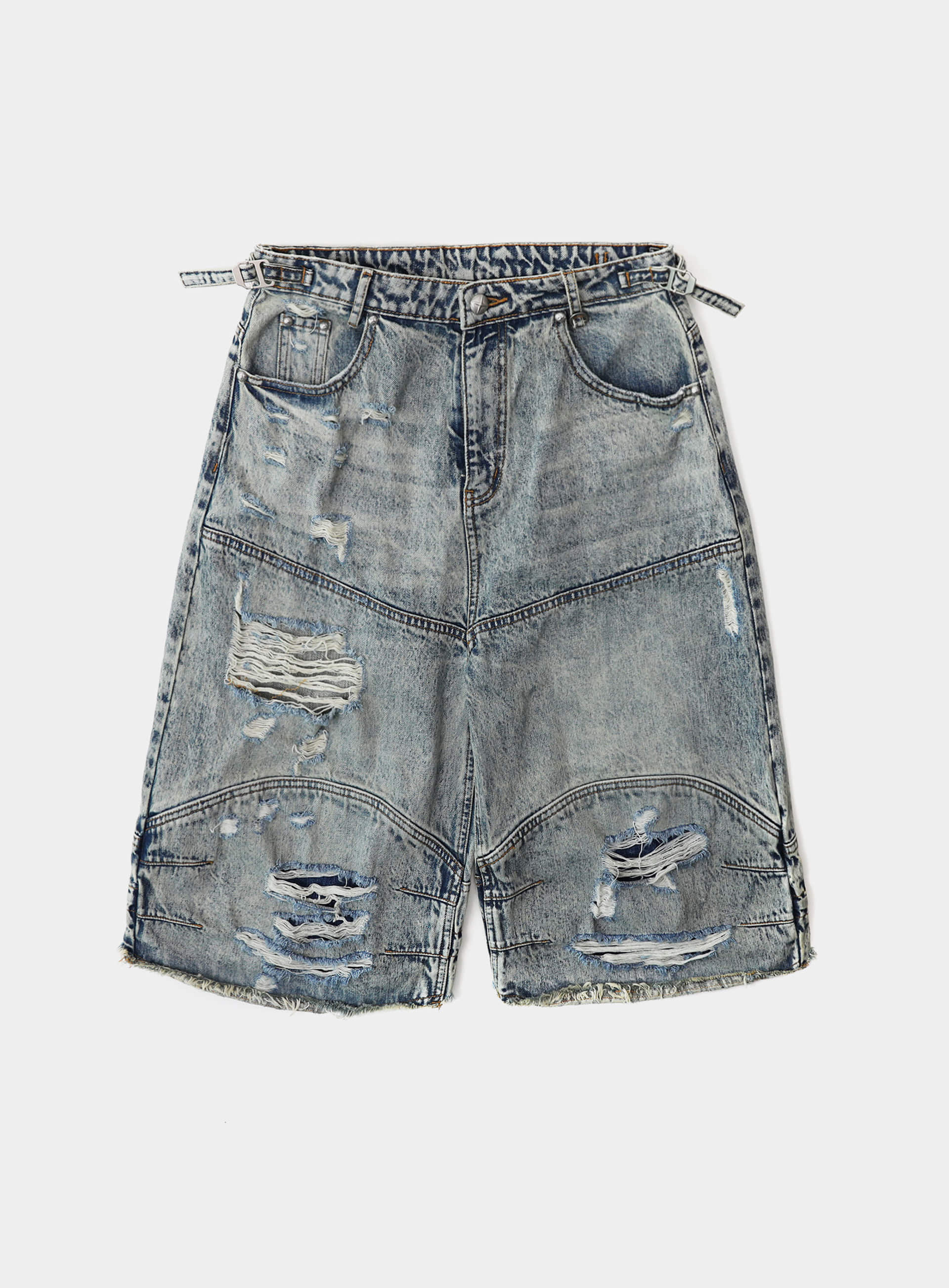 Badblood Convex Denim Long Bermuda Pants - Light Blue