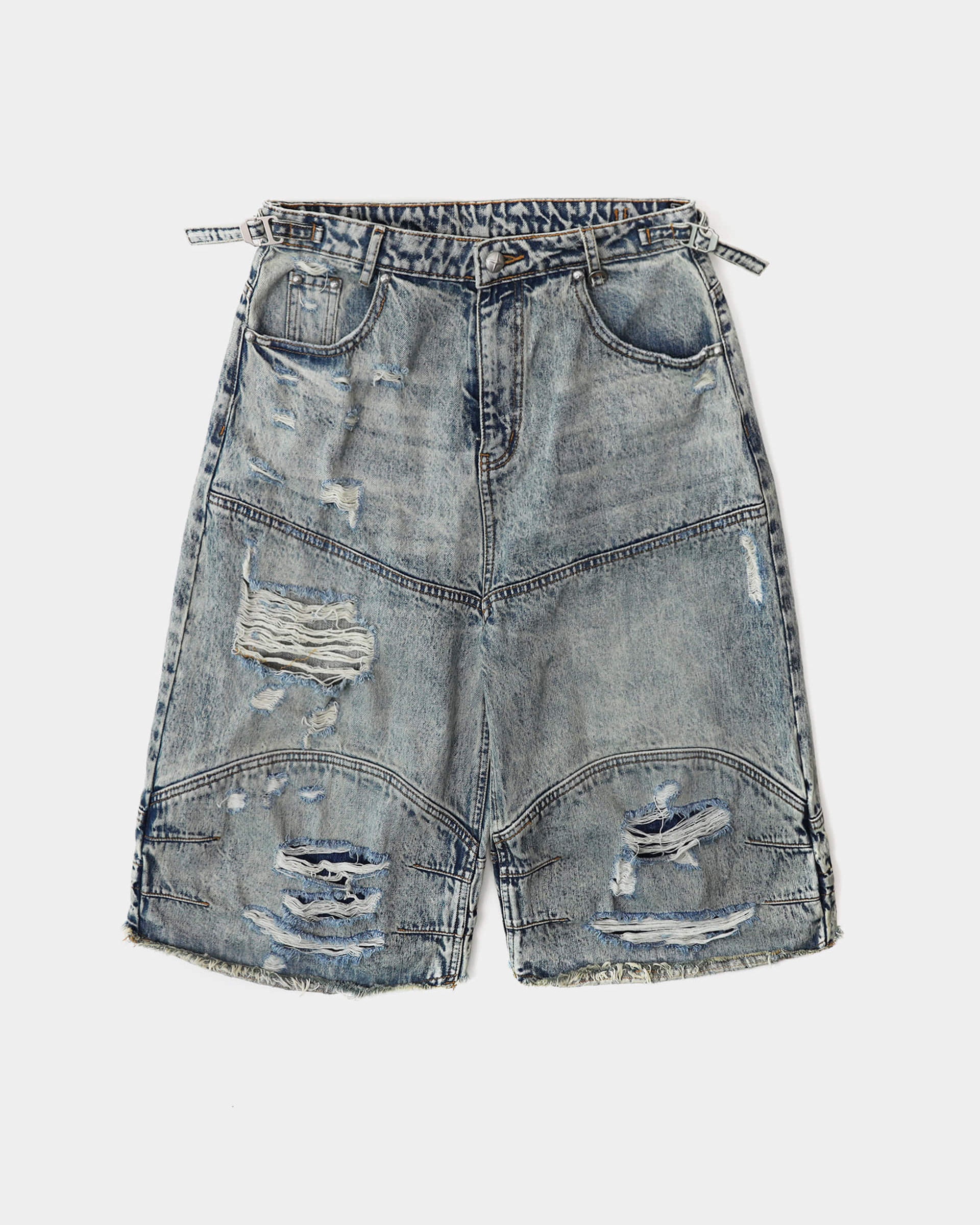 Badblood Convex Denim Long Bermuda Pants - Light Blue