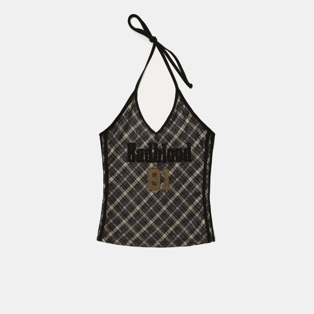 Badblood Vintage Club Halter Tank Check Brown