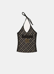Badblood Vintage Club Halter Tank Check Brown