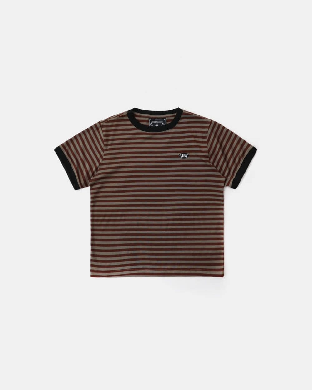 Badblood Tiny Logo Jersey Ringer T-Shirt - Brown/Stripe