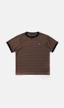 Badblood Tiny Logo Jersey Ringer T-Shirt - Brown/Stripe