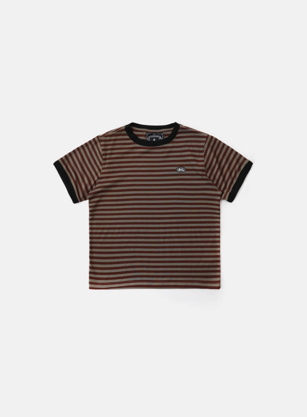 Badblood Tiny Logo Jersey Ringer T-Shirt - Brown/Stripe