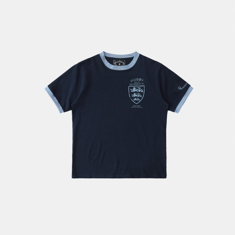 Badblood Mystic Shield Print Ringer T-Shirt - Navy