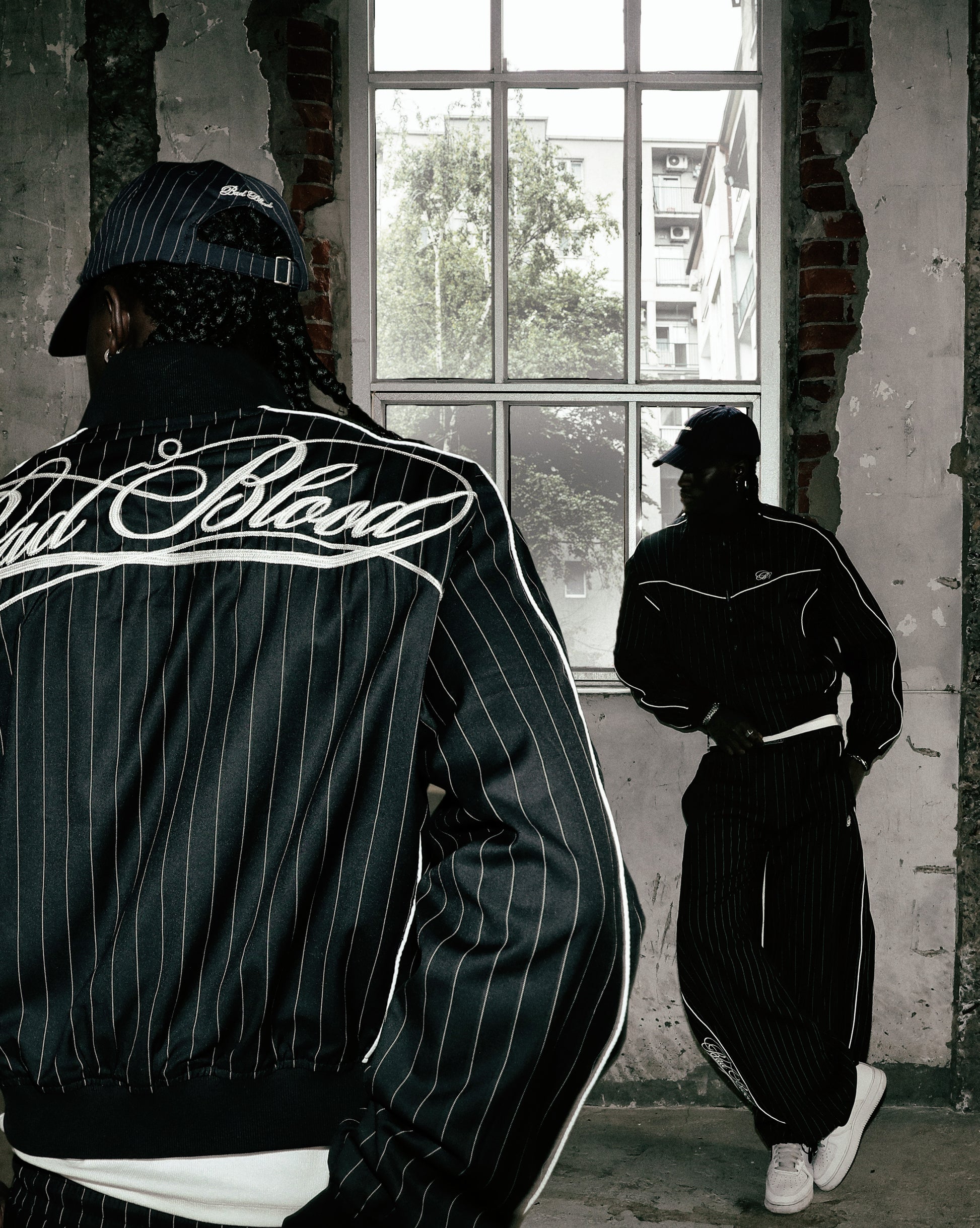 Badblood Dark Classic Pinstripe Track Pants Black
