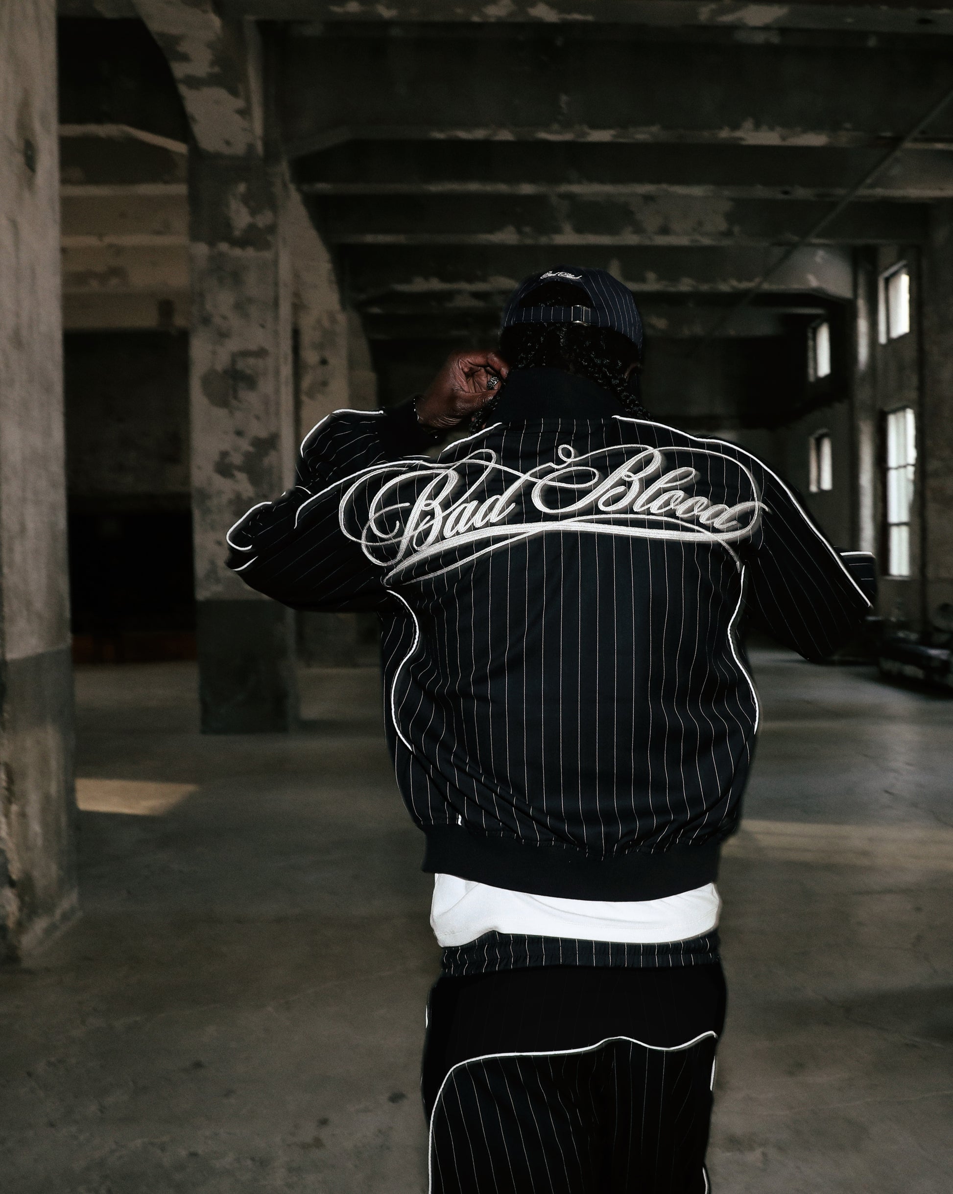 Badblood Dark Classic Pinstripe Track Pants Black