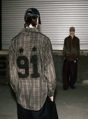 Badblood Vintage Billy Check Shirt Large Fit Brown