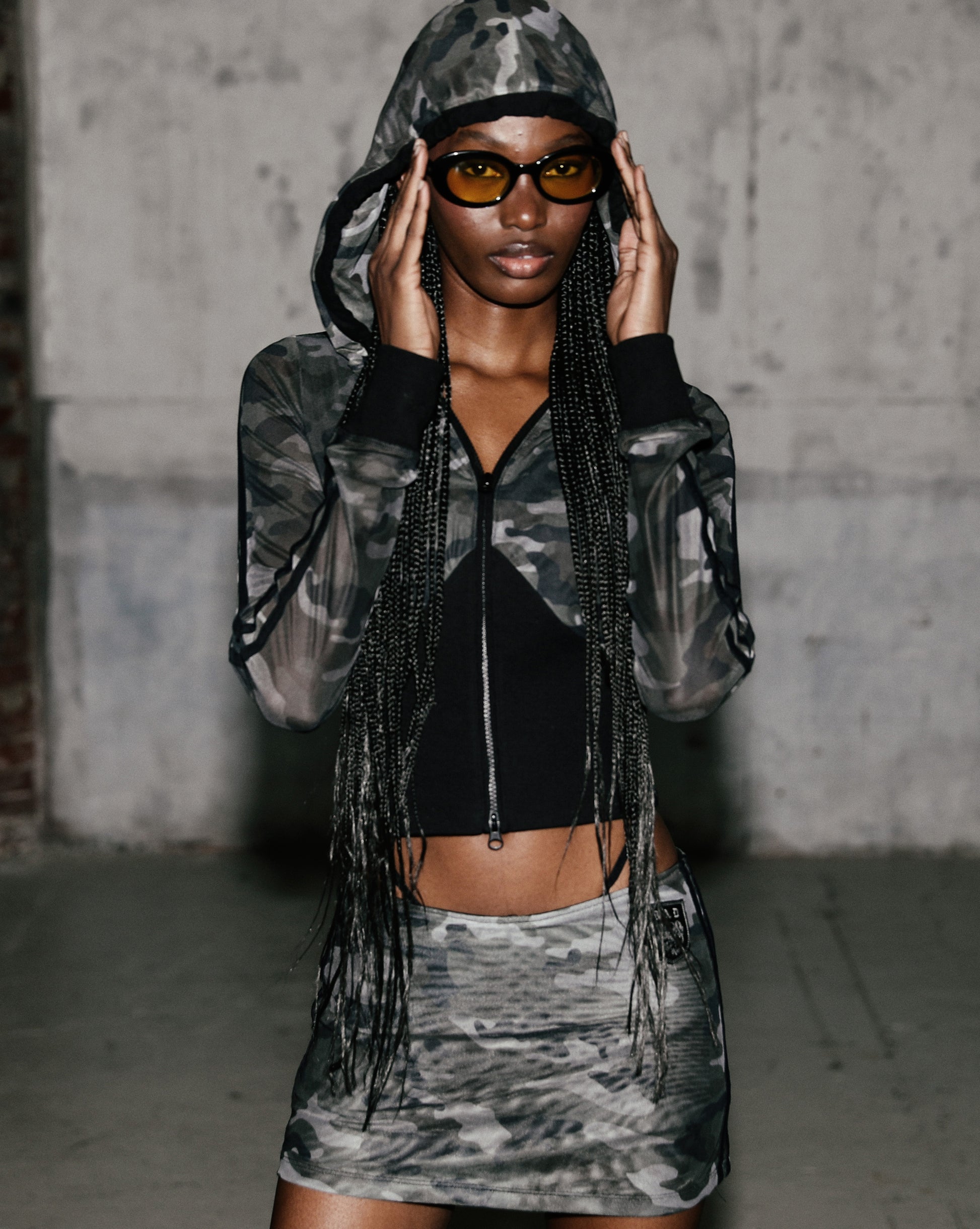 Badblood Vintage Club Slim Fit Hooded Zip-Up Black Camo