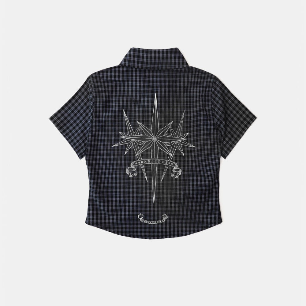 Badblood Cosmo Graphic Short Sleeve Shirt Charcoal Blue Check