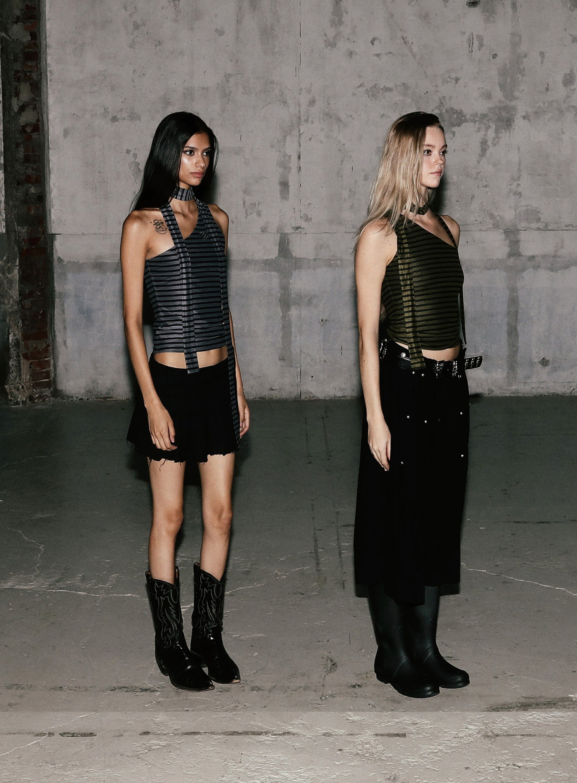 Badblood Striped One Shoulder Tank - Charcoal/Black