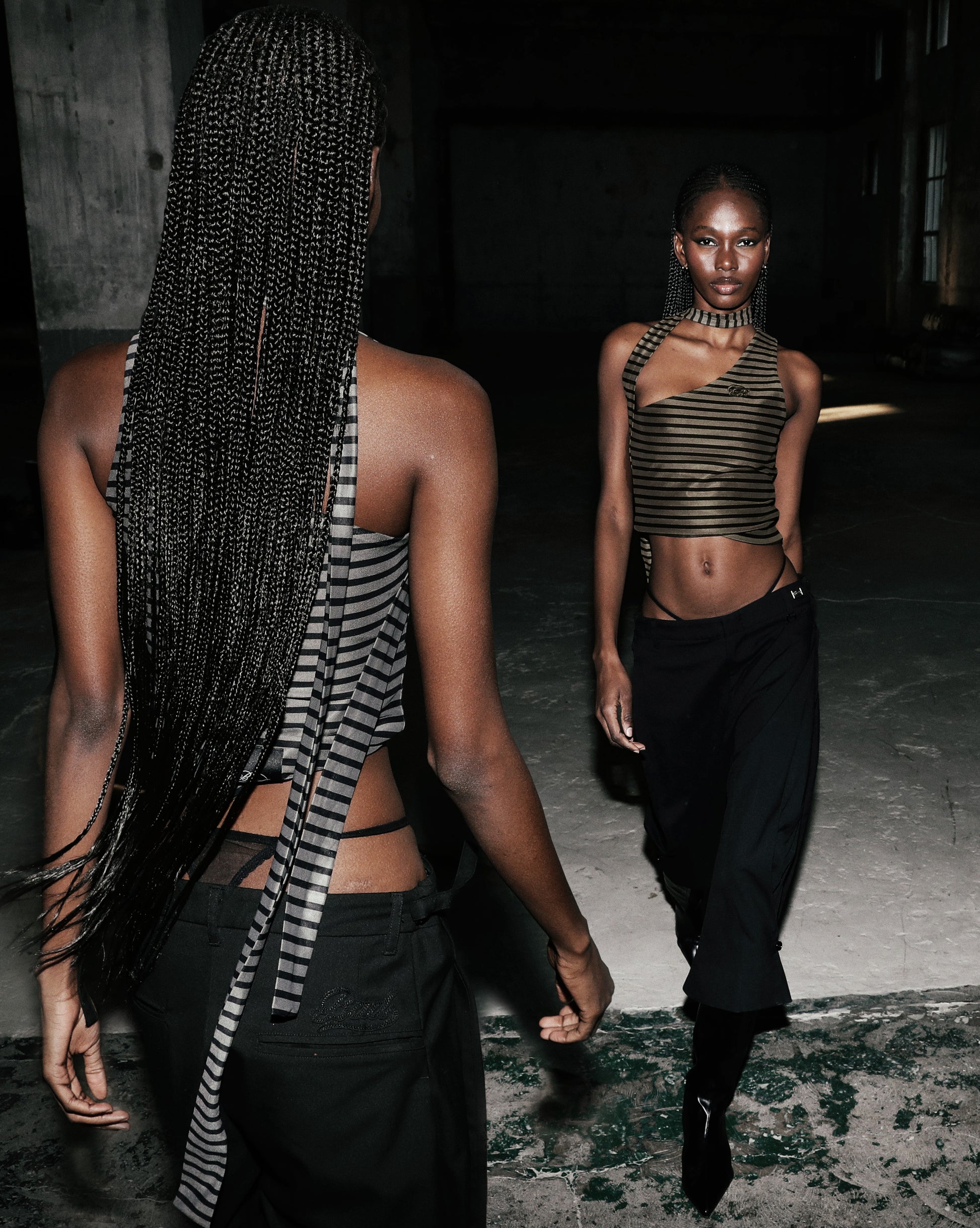 Badblood Striped One Shoulder Tank - Khaki/Black