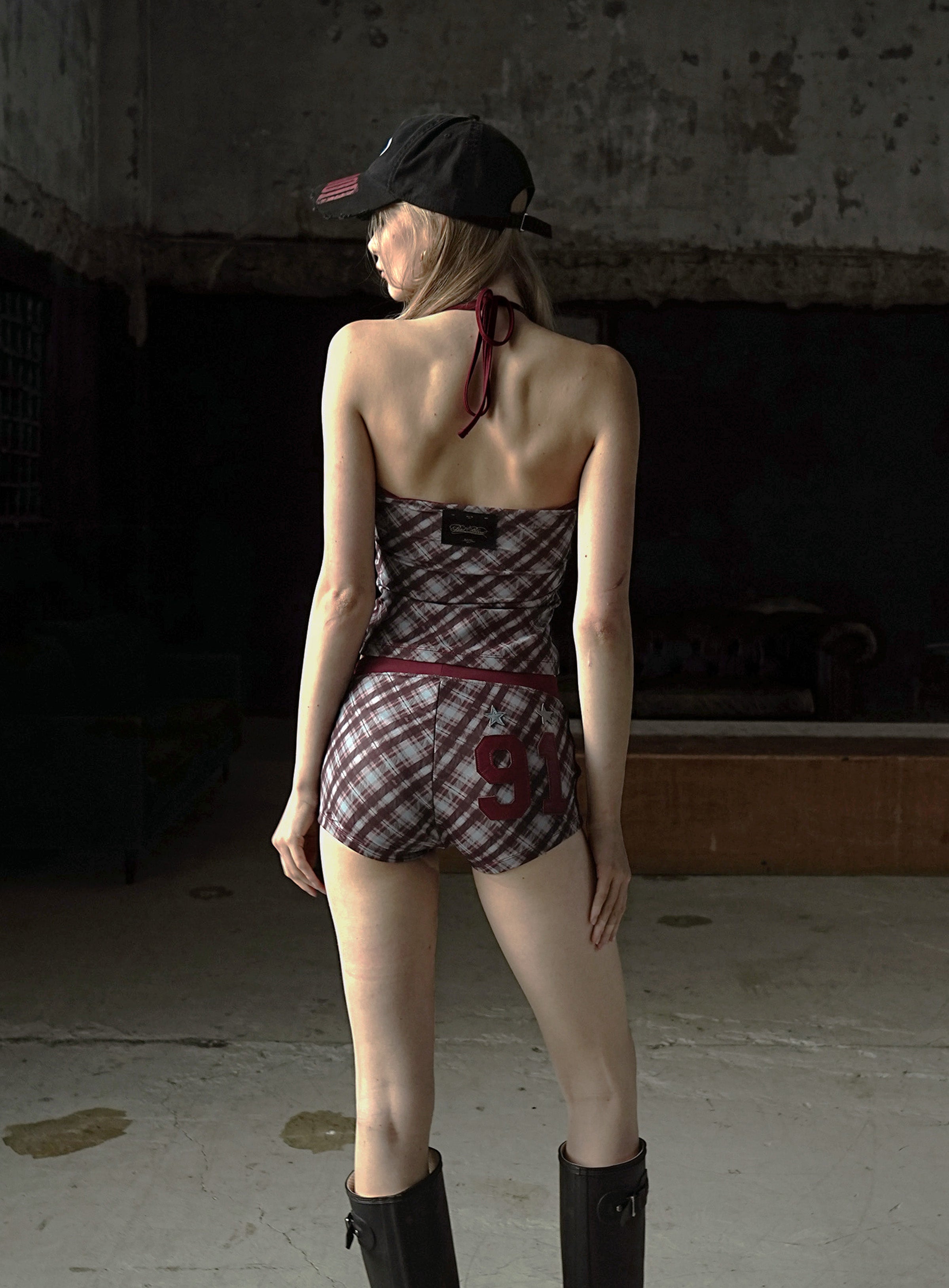 Badblood Vintage Club Halter Tank - Checked Red