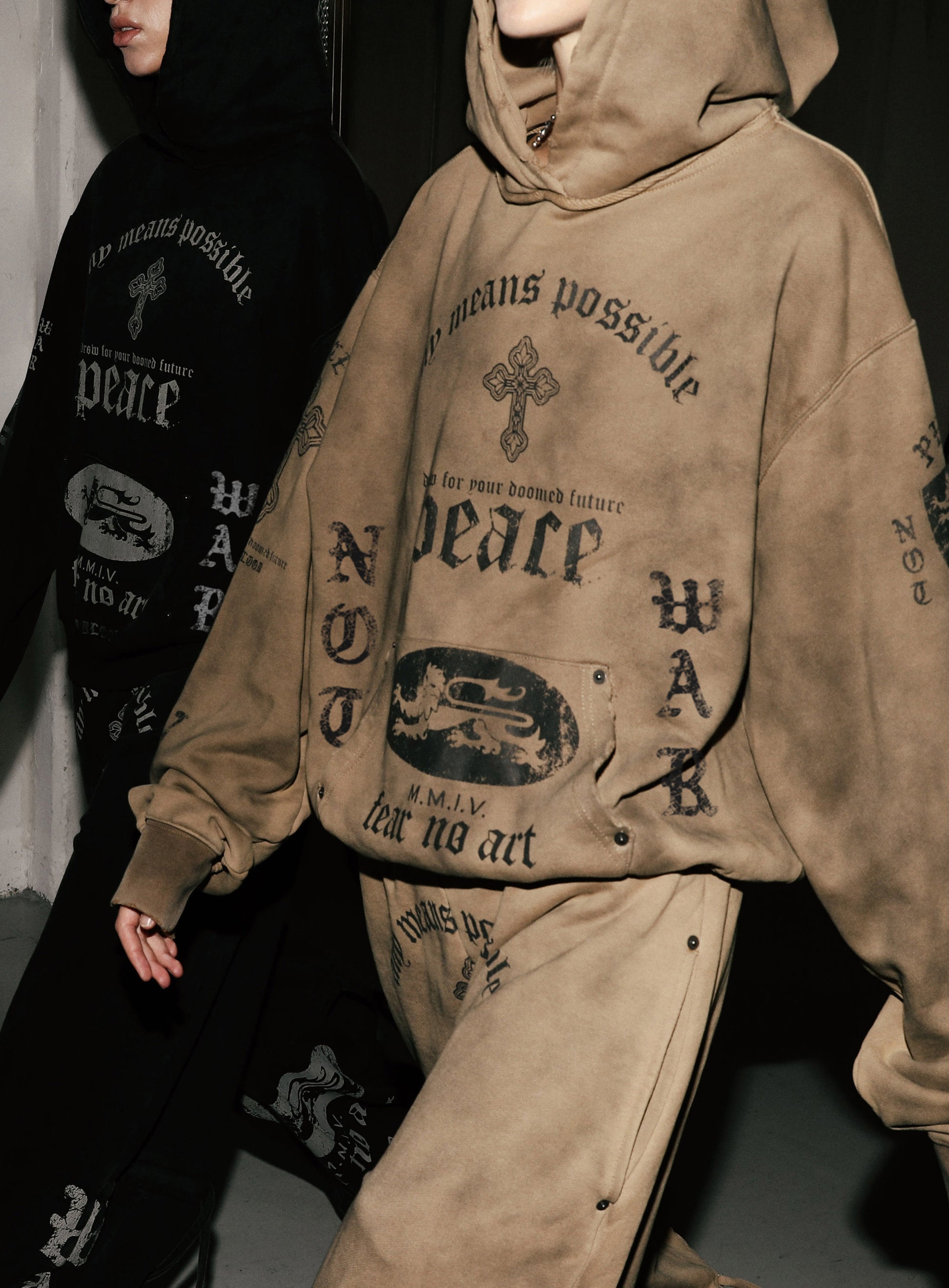 Badblood PEACE NOT WAR Hoodie Dusty Beige