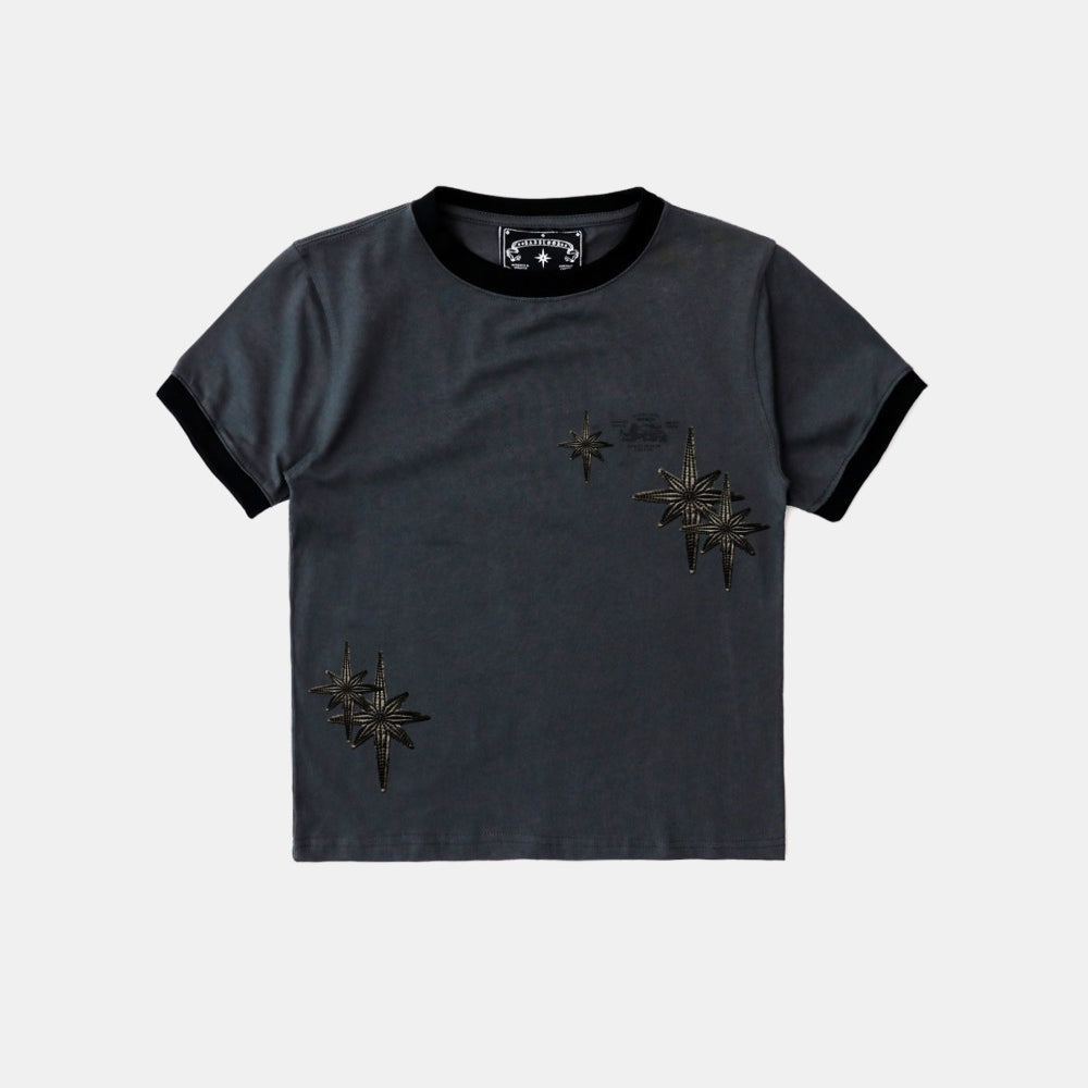 Badblood Cosmo Multi Patch Ringer T-Shirt - Charcoal