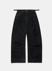 Badblood Lion Patch Washed Barrel Pants Black Leopard