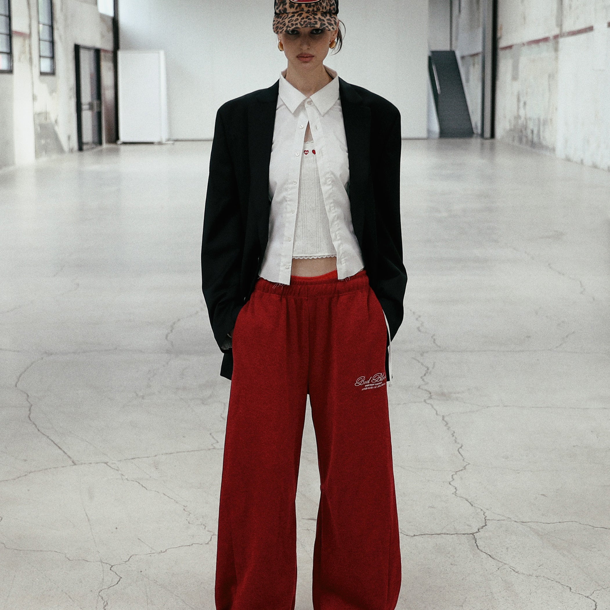 Badblood  Classic Logo 2 Way Curved Jogger Trousers - Red