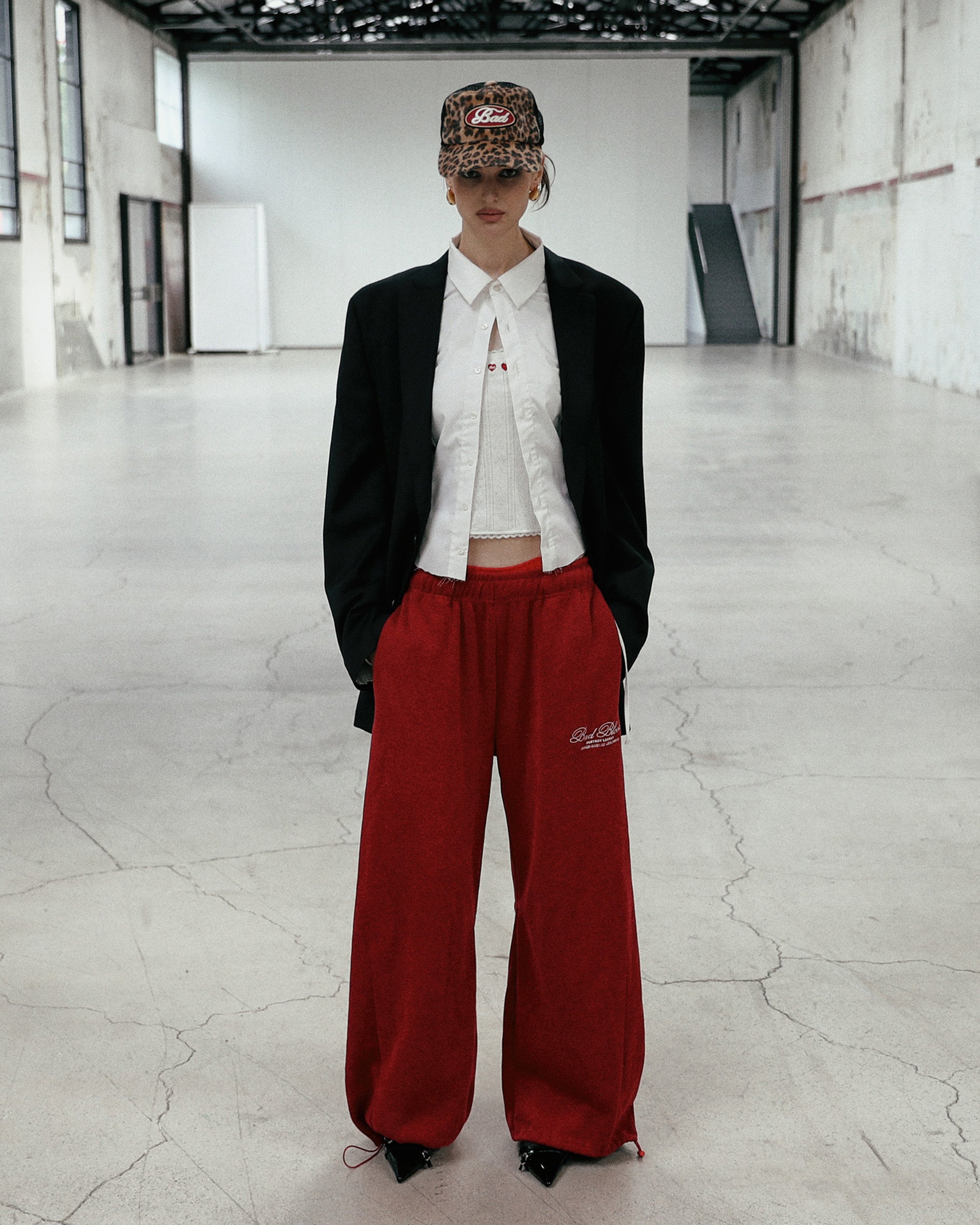 Badblood  Classic Logo 2 Way Curved Jogger Trousers - Red