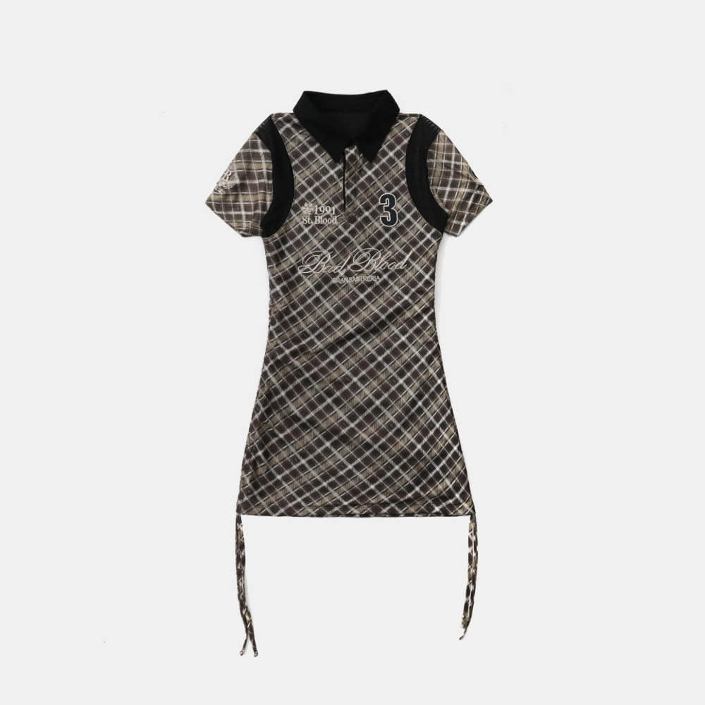 Badblood Vintage Club Polo Mini Dress Check Brown