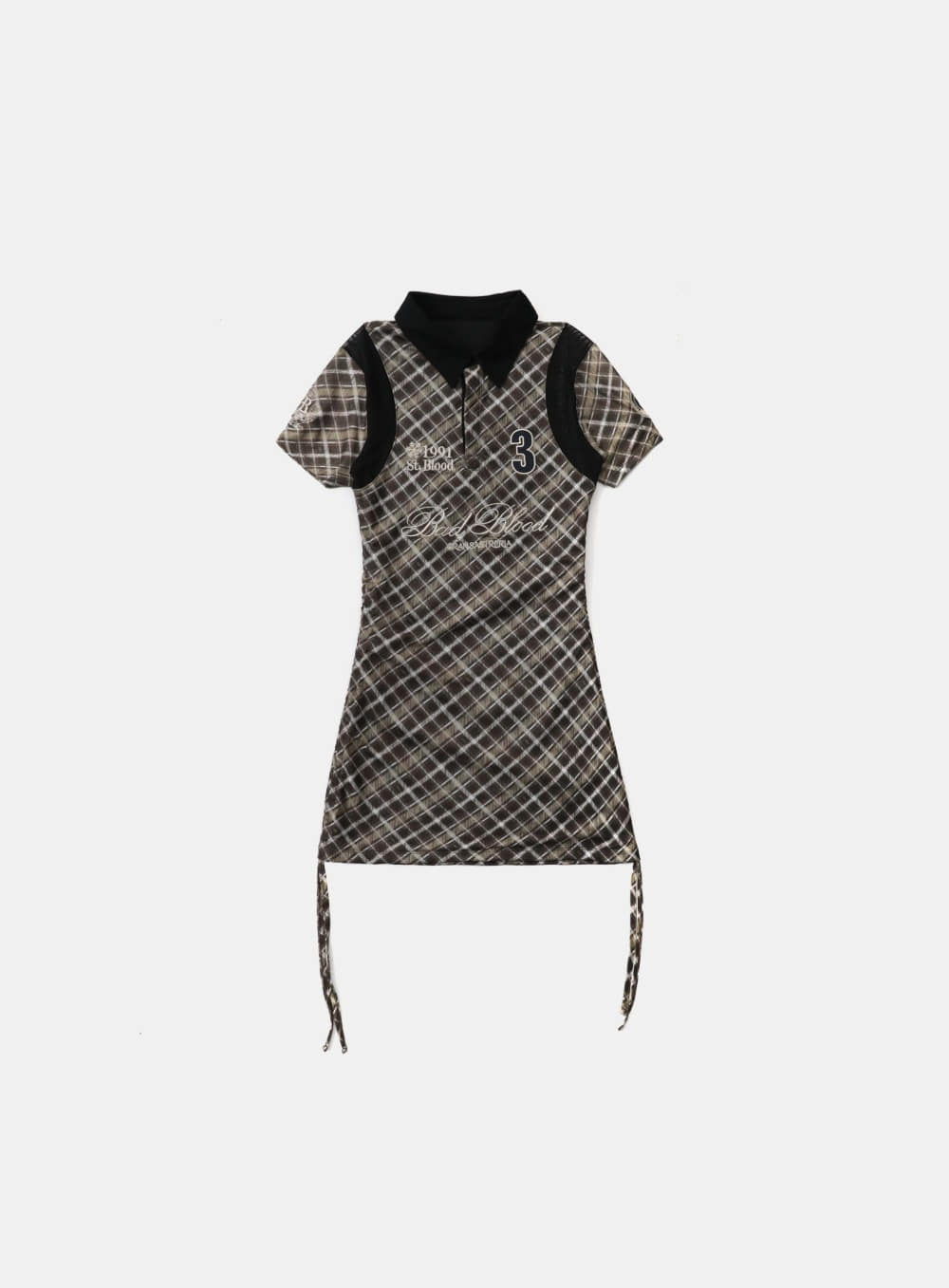 Badblood Vintage Club Polo Mini Dress Check Brown
