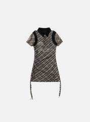 Badblood Vintage Club Polo Mini Dress Check Brown