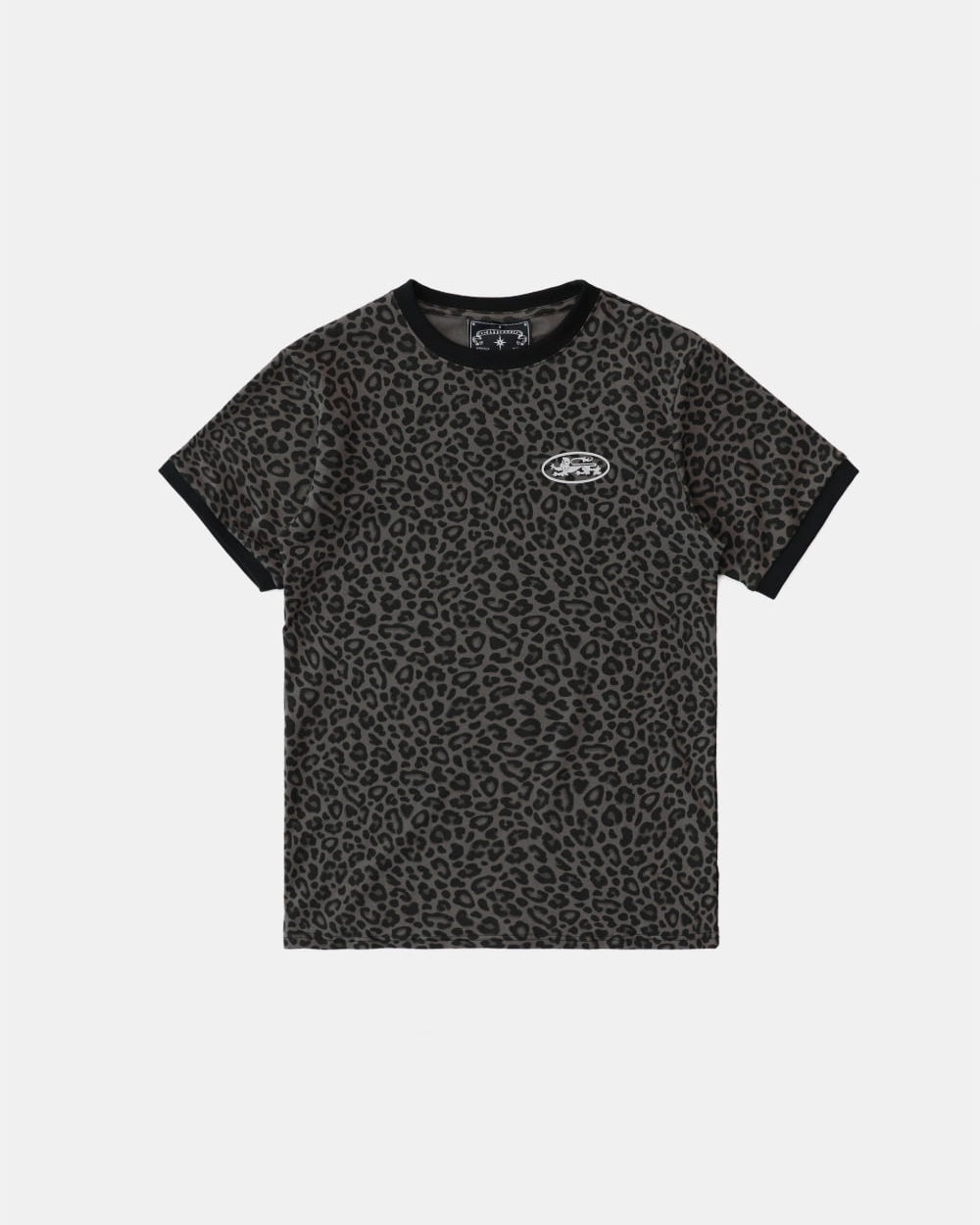 Badblood Mystic Oval Logo Jersey Ringer T-Shirt - Black Leopard