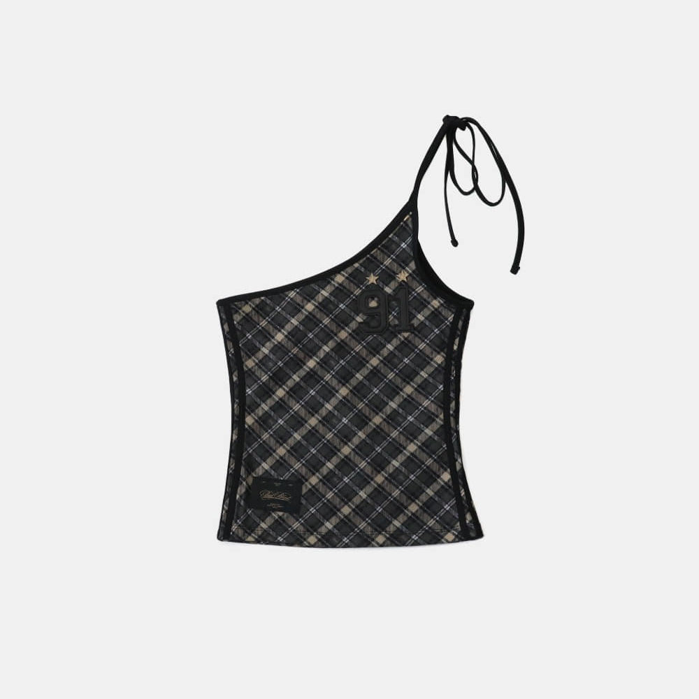 Badblood Vintage Club One Shoulder Tank - Check Black