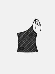 Badblood Vintage Club One Shoulder Tank - Check Black