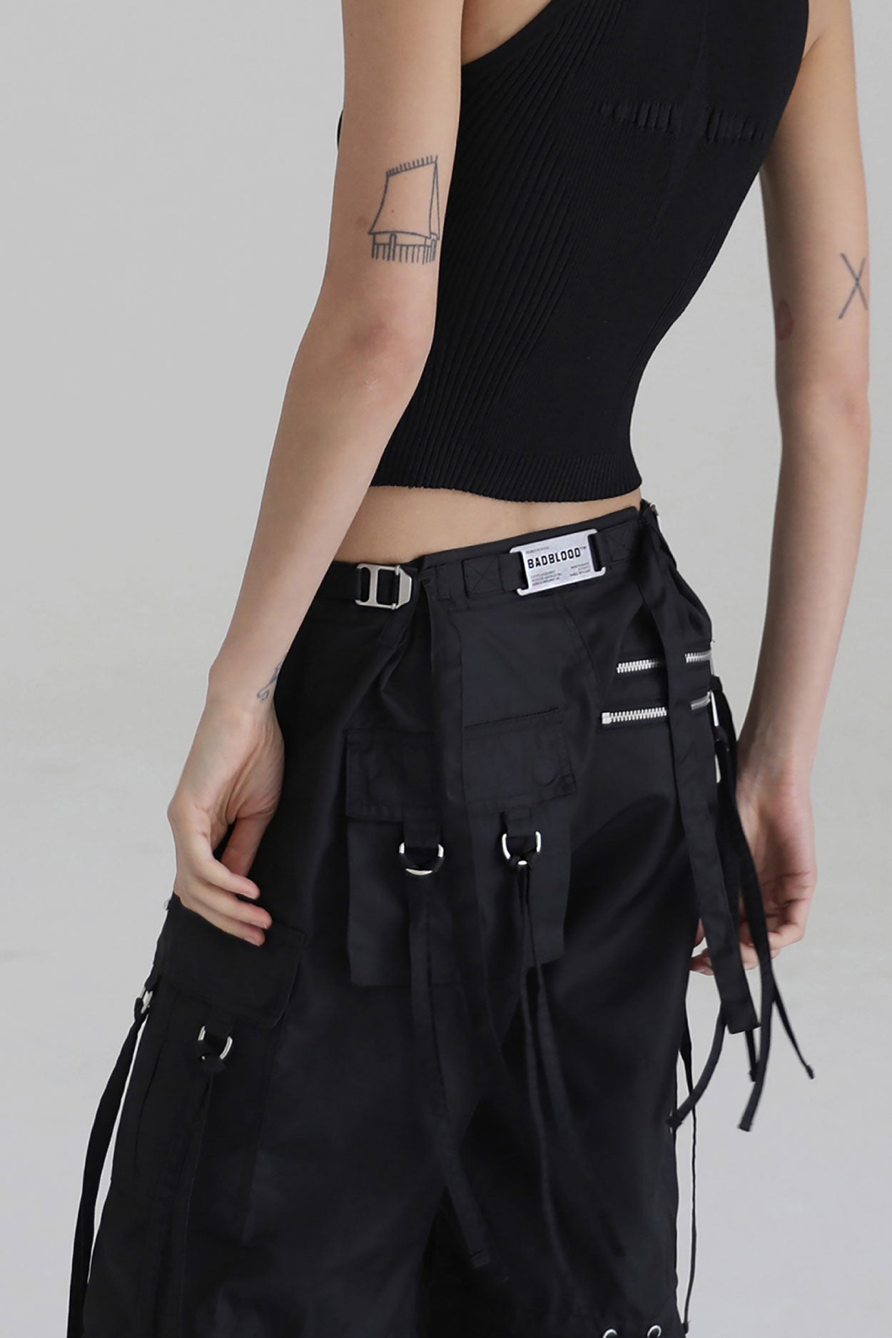 Badblood Multi-strap cargo pants Black parachute