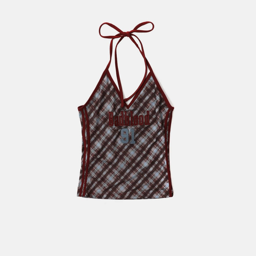 Badblood Vintage Club Halter Tank - Checked Red