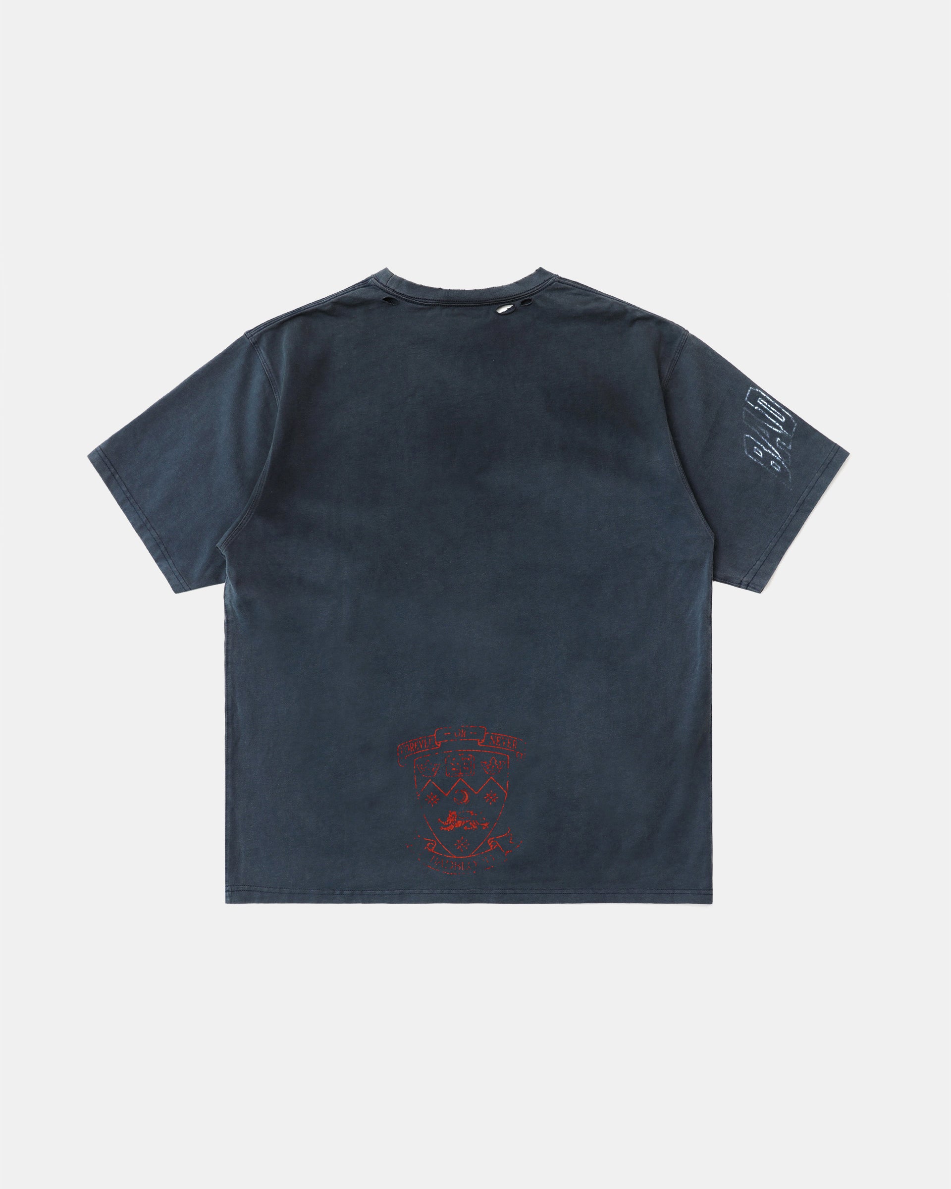 Badblood Workshop Print Distressed T-Shirt Navy