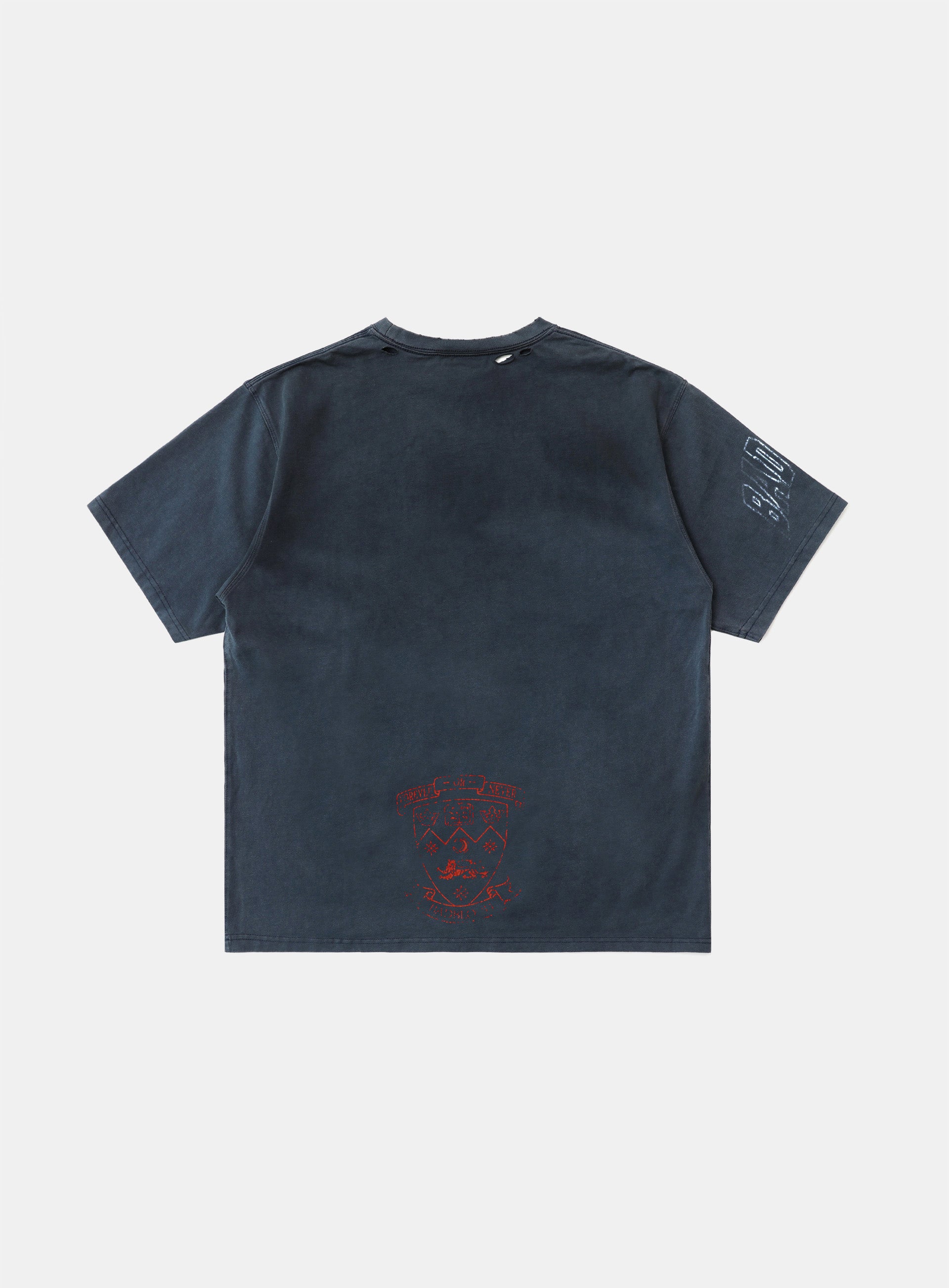 Badblood Workshop Print Distressed T-Shirt Navy