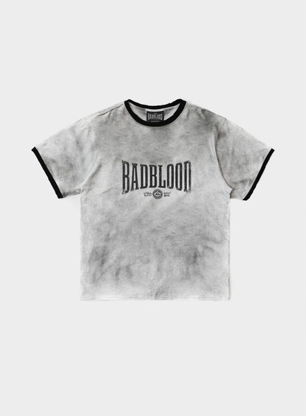 ★BADBLOOD★ Curved Logo Dusty Ringer T-Shirt Black w-tee25- Badblood Curved Logo Dusty Ringer T-Shirt White – BBGSHOPHK